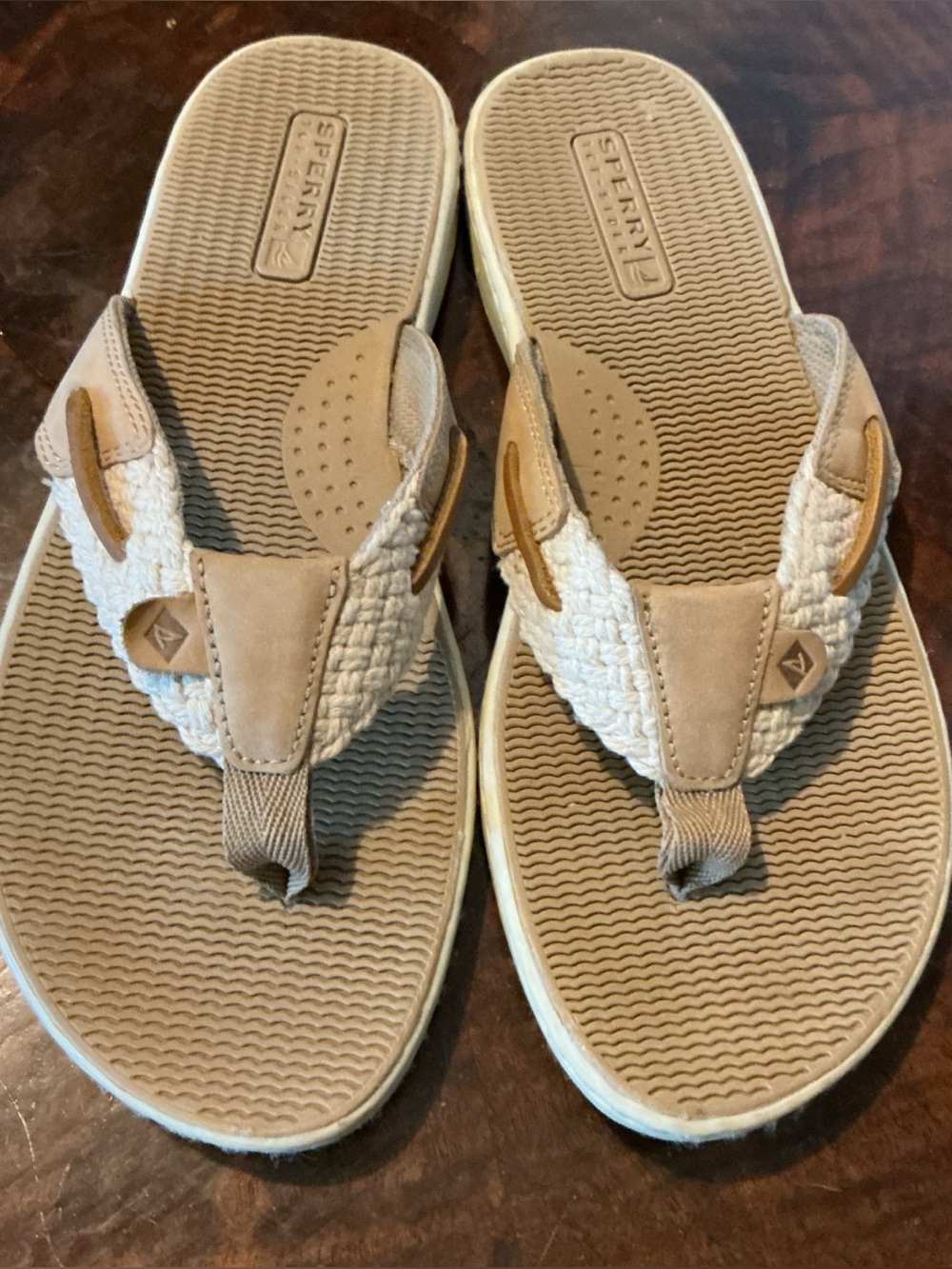 SPERRY TOPSIDER LEATHER BRAIDED ROPE FLIP FLOPS
